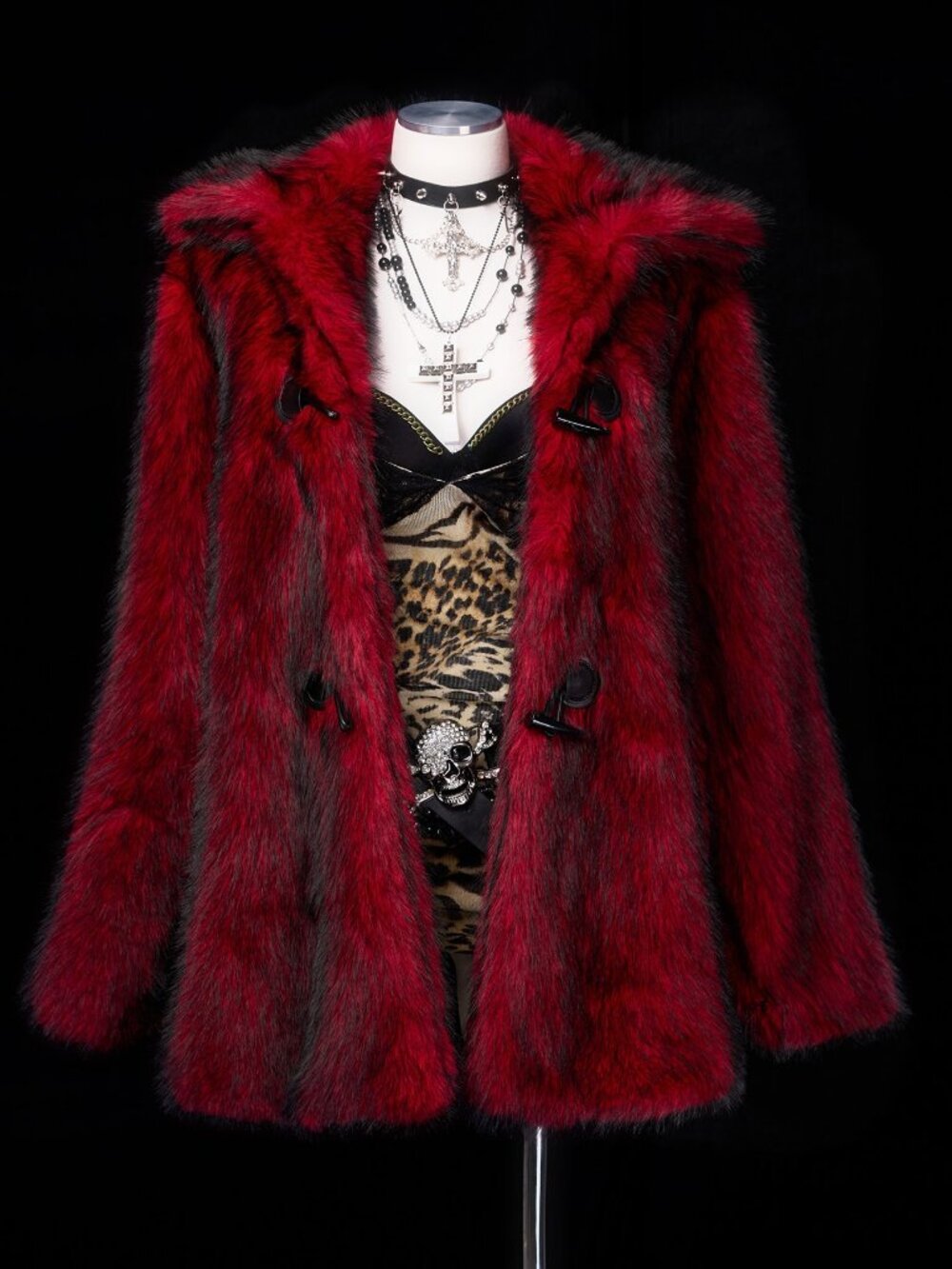 Burgundy Party Women's Plus Size Loose Faux Fur Jacket - Picture 7 of 8